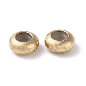 Brass Spacer Beads, with Silicone Inside, Slider Beads, Stopper Beads, Rondelle, Light Gold, 8x4mm, Hole: 2.5mm