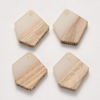 Transparent Resin & Wood Pendants, Waxed, Polygon, Linen, 20.5x18.5x3~4mm, Hole: 2mm