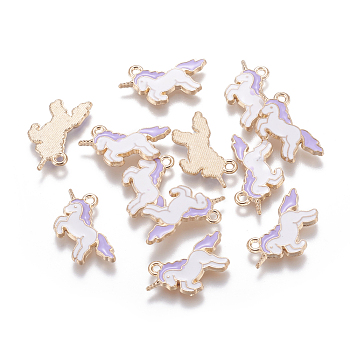 Alloy Enamel Pendants, Unicorn, Light Gold, Lilac, 20x15x1.5mm, Hole: 1mm