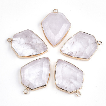 Electroplate Natural Quartz Crystal Pendants, with Iron Findings, Arrows, Golden, 30~31x22.5x6~7mm, Hole: 1.8mm