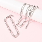 304 Stainless Steel Paperclip Chains Bracelet & Necklace Jewelry Sets, with Lobster Claw Clasps, Stainless Steel Color, 565mm(SJEW-L199-02P)