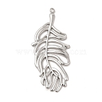 Non-Tarnish 304 Stainless Steel Big Pendants, Feather Charm, Stainless Steel Color, 50x22x2mm, Hole: 1.6mm(STAS-A070-18P)