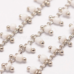 Handmade Seed Beaded Chains, Soldered, with Spool, with Brass Findings, Floral White, 6x2~3mm, about 3.28 Feet(1m)/roll(X-AJEW-P061-B14)