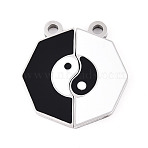 304 Stainless Steel Enamel Split Pendants, Octagon & Yin-yang Charms, White/Black, Stainless Steel Color, 23~23.5x21.5x1.5mm, Hole: 2mm(STAS-T074-01P)