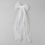 Long Gauze Bowknot Alligaor Hair Clips, White, 500x180x11mm(OHAR-JOY0001-02)