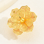 Luxurious Iron Flower Open Cuff Ring for Women's Party Dressing, Golden, Inner Diameter: 16~18mm(SW9832)