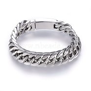 304 Stainless Steel Curb Chains Bracelets, with Box Clasps, Faceted, Stainless Steel Color, 9-1/2 inch(24cm)(BJEW-E346-10P)