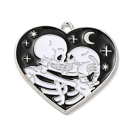 Rack Alloy Enamel Pendants, Heart with Skeleton, Platinum, 27x29x1.5mm, Hole: 1.8mm(X-ENAM-Q505-05P)