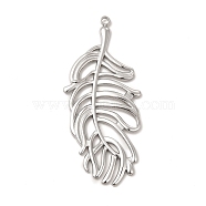 304 Stainless Steel Big Pendants, Feather Charm, Stainless Steel Color, 50x22x2mm, Hole: 1.6mm(STAS-A070-18P)