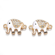 Alloy Links connectors, Cadmium Free & Lead Free, with Enamel and Rhinestone, Elephant, Light Gold, Crystal, Creamy White, 16x23x4.5mm, Hole: 2mm(ENAM-S115-049)