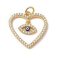 Rack Plating Brass Micro Pave Clear Cubic Zirconia Pendants, with Jump Ring and Enamel, Cadmium Free & Nickel Free & Lead Free, Heart with Evil Eye, Real 18K Gold Plated, 20x19x2mm, Hole: 3.6mm(KK-H431-04G)