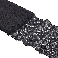 Polyester Lace Flower Fabric, for Clothing Accessories, Black, 18.3x0.02cm(DIY-WH0034-95B)