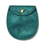Velvet Jewelry Storage Pouches, Oval Jewelry Bags with Golden Tone Snap Fastener, for Earring, Rings Storage, Teal, 9.8x9x0.8cm(ABAG-C003-01B-02)