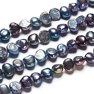 Natural Baroque Pearl Keshi Pearl, Cultured Freshwater Pearl Beads Strands, Two Sides Polished, Dyed, Nuggets, Slate Gray, 6~7.5x3~5x6~7mm, Hole: 0.5mm, about 30pcs/strand, 7.09 inch(18cm)(PEAR-I004-01B)