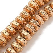 Electroplated Natural Lava Rock Beads Strands, Hexagon, Light Gold Plated, 8x7x4.5mm, Hole: 1.5mm, about 93pcs/strand, 16.14''(41cm)(G-I360-G01-02)