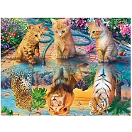 DIY Diamond Painting Kit, Including Resin Rhinestones Bag, Diamond Sticky Pen, Tray Plate and Glue Clay, Cat, Orange, 300x400mm(PW-WGD79AC-01)