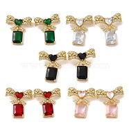 Rack Plating Real 18K Gold Plated Brass Bowknot with Rectangle Dangle Stud Earrings, with Cubic Zirconia and Rhinestone, Long-Lasting Plated, Lead Free & Cadmium Free, Mixed Color, 20.5x18.5mm(EJEW-B034-10G)