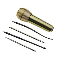 Brass Sewing Awl Handle & Needle Kit, Canvas Leather Shoes Repairing Tools , Golden, 5pcs/set(PW22121015697)