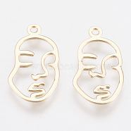 Brass Pendants, Face, Nickel Free, Real 18K Gold Plated, 20x11x1mm, Hole: 1.4mm(KK-Q750-044G)
