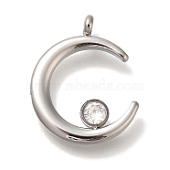 304 Stainless Steel Crystal Rhinestone Pendants, Moon, Stainless Steel Color, 17.5x14.5x1.5mm, Hole: 1.8mm(STAS-P371-054P)