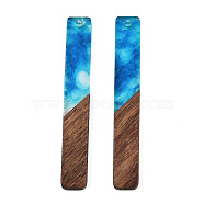 Opaque Resin & Walnut Wood Big Pendants, Rectangle Charm, Dark Turquoise, 51.5x7.5x3mm, Hole: 1.8mm(X-RESI-TAC0017-04C)