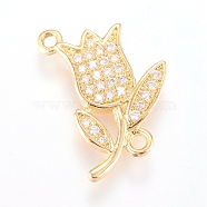 Brass Micro Pave Cubic Zirconia Links, Clear, Real 18K Gold Plated, Flower, 18.5x12x2mm, Hole: 1mm(ZIRC-L068-14G)