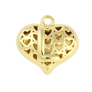 Hollow Brass Pendants for Valentine's Day, Heart with Letter, Real 18K Gold Plated, Letter L, 25x26x13mm, Hole: 2.5mm(KK-M289-03L-G)