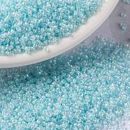 MIYUKI Round Rocailles Beads, Japanese Seed Beads, 15/0, (RR636) SkyBlue Lined Crystal AB, 1.5mm, Hole: 0.7mm, about 5555pcs/10g(X-SEED-G009-RR0636)