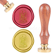DIY Scrapbook, Brass Wax Seal Stamp and Wood Handle Sets, Flower, Golden, 8.9x2.5cm, Stamps: 25x14.5mm(AJEW-WH0100-388)