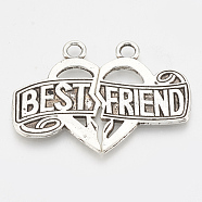 Tibetan Style Alloy Split Pendants, Heart with Word Best Friend, Cadmium Free & Lead Free,, Antique Silver, 29x40x1.5mm, Hole: 3mm, 2pcs/set(TIBE-N001-02AS-LF)