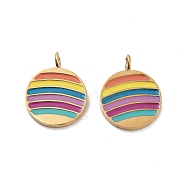 Ion Plating(IP) 316 Surgical Stainless Steel Charms, Nickel Free, with Rainbow Color Enamel, Flat Round Charms, Real 18K Gold Plated, Colorful, 13.5x10x3mm, Hole: 1.6mm(STAS-U014-68G)