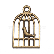 Metal Alloy Pendants, Lead Free, Nickel Free and Cadmium Free, Antique Bronze, Bird in Cage, 19x12x2mm, hole: 2mm(X-PALLOY-A15345-AB-NF)