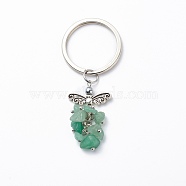 Natural Green Aventurine Angel Pendant Keychain, with Iron Findings, 6.8cm(KEYC-JKC00382-05)