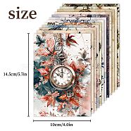 12Pcs Butterfly Flower Clock Theme Scrapbook Paper Pads, for DIY Album Scrapbook, Greeting Card, Background Paper, Mixed Color, 145x100mm(PW-WG30E9C-01)