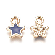 Alloy Enamel Charms, Star, Light Gold, Steel Blue, 9x6.8x1.4mm, Hole: 1mm(PALLOY-TAC0011-29A-04)