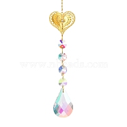 Iron Hanging Ornaments, Glass AB Color Octagonal Beads Tassel Suncatchers for Outdoor Garden Dcorations, Heart, 350mm(AJEW-H154-03B)