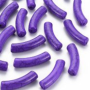 Opaque Crackle Acrylic Beads, Curved Tube, Blue Violet, 32x10x8mm, Hole: 1.8mm, about 330pcs/500g(MACR-S372-002N-004)