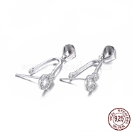 Rhodium Plated 925 Sterling Silver Pendant Bails, with Cubic Zirconia, Clear, Platinum, 16.5x5x8.5mm, Hole: 4.5x3.5mm, Pin: 0.7mm, Inseam Length: 8.5mm(STER-L058-015P)