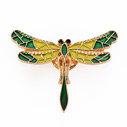 Alloy Enamel Brooches, Enamel Pins, with Brass Butterfly Clutches, Dragonfly, Cadmium Free & Nickel Free & Lead Free, Light Gold, Colorful, 32x40mm, Pin: 1mm(JEWB-S011-070-NR)