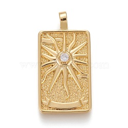 Brass Micro Pave Clear Cubic Zirconia Pendants, Real 18K Gold Plated, Tarot Card Charms, The Sun, Real 18K Gold Plated, 30x15x4mm, Hole: 3~4mm(ZIRC-Z004-01E)