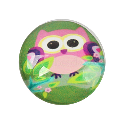 Cartoon Owl Printed Glass Half Round/Dome Cabochons, Olive Drab, 20x6mm(X-GGLA-N004-20mm-B02)