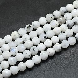 Natural Moonstone Beads Strands, Round, Faceted(128 Facets), Alice Blue, 6mm, Hole: 0.8mm, about 64pcs/strand, 15.35 inches(39cm)(G-K310-A10-6mm)
