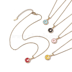 304 Stainless Steel Cable Chains Necklaces, Alloy Enamel Donut Pendant Necklaces, Mixed Color, 15.87 inch(40.3cm)(NJEW-JN04768)