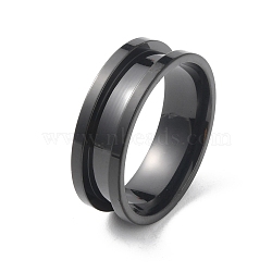 Stainless Steel Grooved Finger Ring, Electrophoresis Black, Inner Diameter: 21mm(RJEW-WH0004-32F-EB)