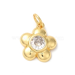 Rack Plating Brass Clear Cubic Zirconia Pendants, with Jump Ring, Long-Lasting Plated, Lead Free & Cadmium Free, Flower, Real 18K Gold Plated, 17x13x3mm, Hole: 3mm(KK-Z056-22G)