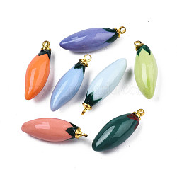 Handmade Porcelain Pendants, with Golden Plated Brass Findings, Eggplant, Mixed Color, 24.5~26x8~9mm, Hole: 1.5mm(PORC-T006-50)