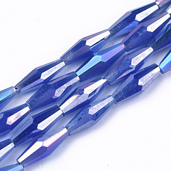 Electroplate Glass Beads Strands, AB Color Plated, Imitation Jade Glass, Faceted Bicone, Blue, 12x4mm, Hole: 0.8mm, about 59~60pcs/strand, 27.56 inch(70cm)(EGLA-S194-03A-B01)