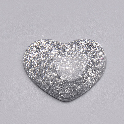 Resin Cabochons, with Glitter Powder, Heart, Silver, 14x16x5mm(X-CRES-Q196-28A)