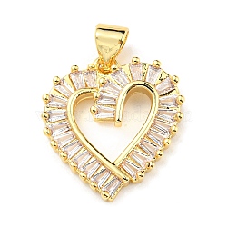 Rack Plating Brass Micro Pave Clear Cubic Zirconia Pendants, Long-Lasting Plated, Lead Free & Cadmium Free, Heart Charm, Real 18K Gold Plated, 18x17x2.5mm, Hole: 4x3.5mm(KK-F861-01G)