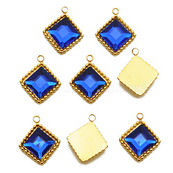 201 Stainless Steel Pendants, with Glass, Rhombus, Blue, Golden, 16x13.5x4mm, Hole: 1.5mm, side length: 10.5mm(STAS-S105-LA435)